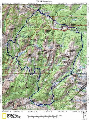 Yosemite High Sierra Camps Trip Map 2010