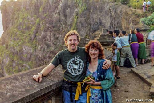 Happy couple at a temple overlook